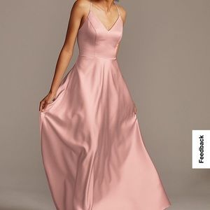 David's Bridal Spaghetti Strap Satin A-Line Bridesmaid Dress!